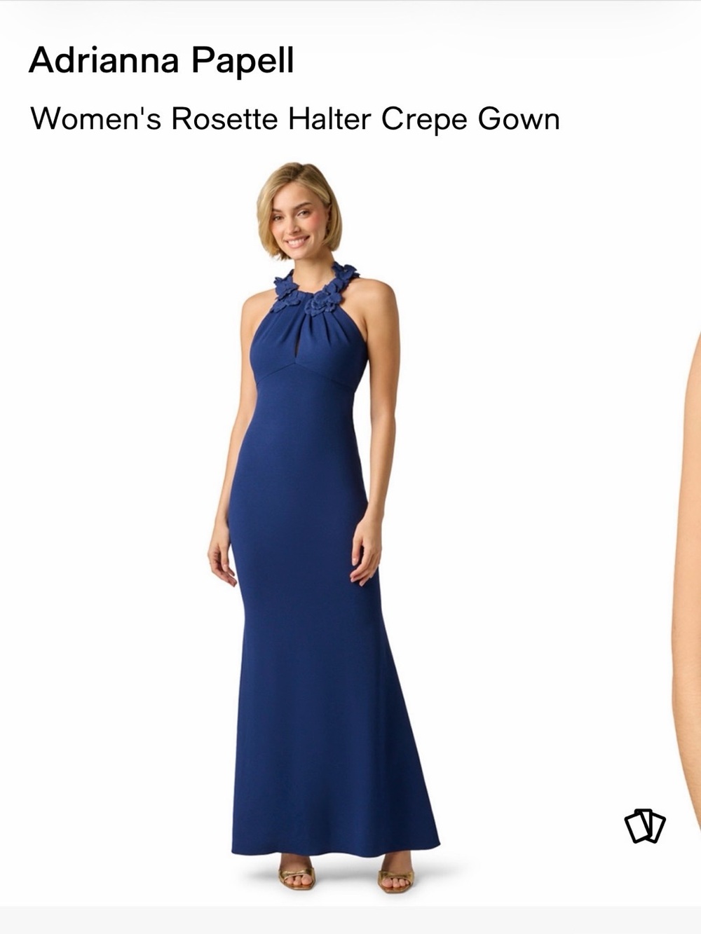 Adrianna Papell Royal Blue Halter Gown with Rosette Neckline